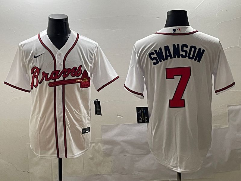 Men Atlanta Braves 7 Swanson White Game 2025 Nike MLB Jersey style 1